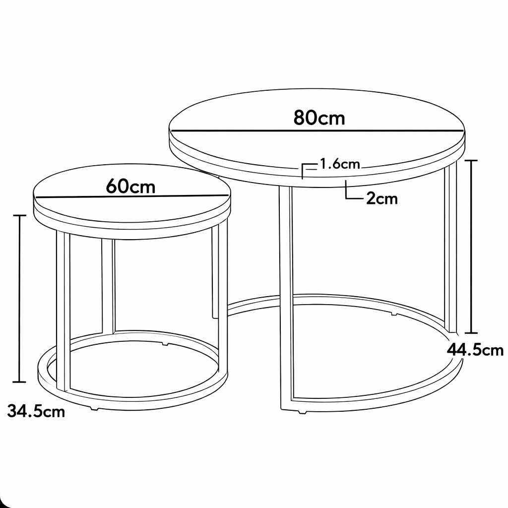 EvoluTable - Lot de 2 Tables Basses Gigognes Rondes Verre Trempé