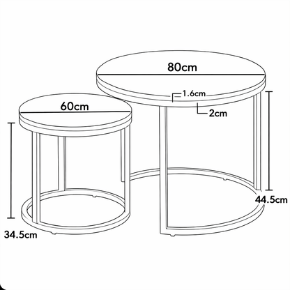 EvoluTable - Lot de 2 Tables Basses Gigognes Rondes Verre Trempé