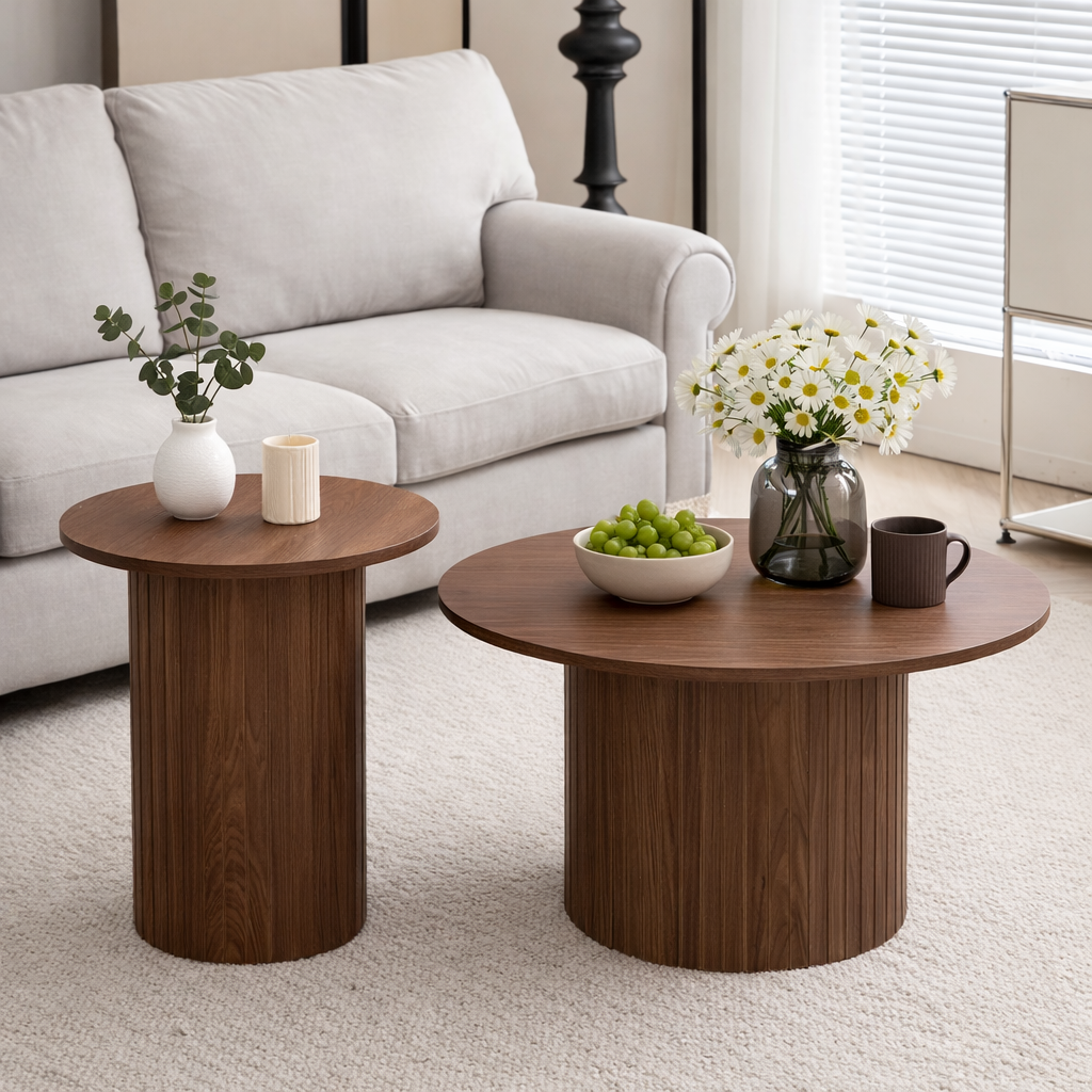 EvoluTable - Lot de 2 Tables Basses Gigognes Rondes Style Nordique