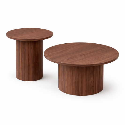 EvoluTable - Lot de 2 Tables Basses Gigognes Rondes Style Nordique