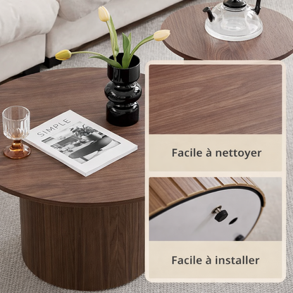 EvoluTable - Lot de 2 Tables Basses Gigognes Rondes Style Nordique