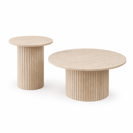 EvoluTable - Lot de 2 Tables Basses Gigognes Rondes Style Nordique