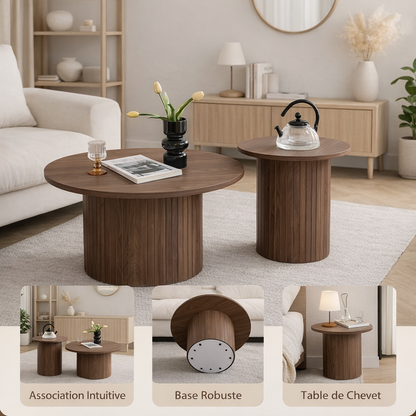 EvoluTable - Lot de 2 Tables Basses Gigognes Rondes Style Nordique