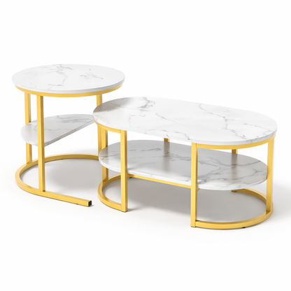 EvoluTable - Lot de 2 Tables Basses Gigognes Style Marbre