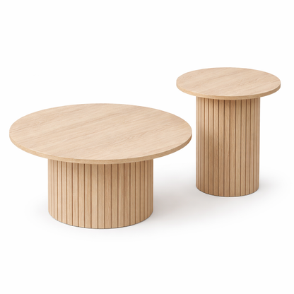 EvoluTable - Lot de 2 Tables Basses Gigognes Rondes Style Nordique