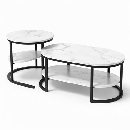 EvoluTable - Lot de 2 Tables Basses Gigognes Style Marbre