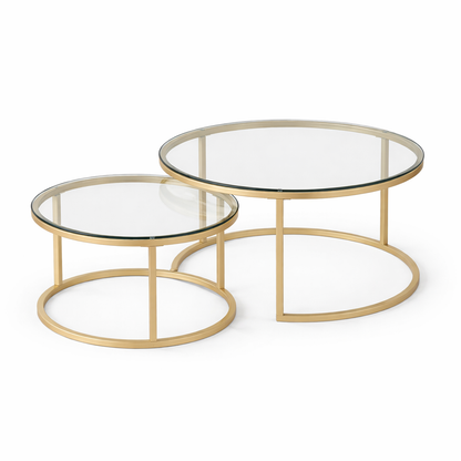 EvoluTable - Lot de 2 Tables Basses Gigognes Rondes Verre Trempé