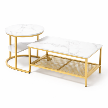 EvoluTable - Lot de 2 Tables Basses Gigognes Style Marbre