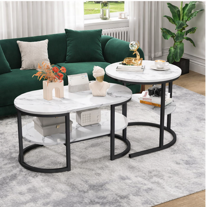 EvoluTable - Lot de 2 Tables Basses Gigognes Style Marbre