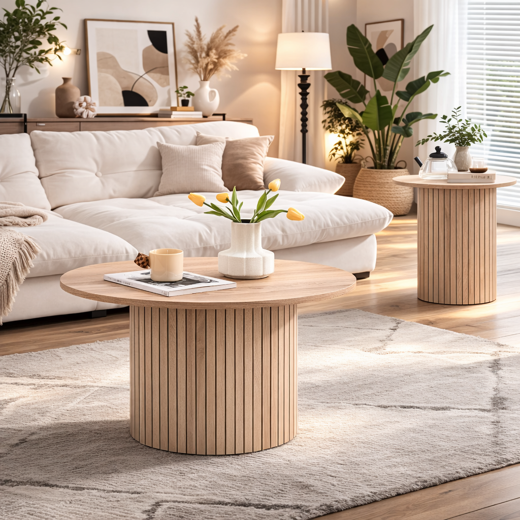 EvoluTable - Lot de 2 Tables Basses Gigognes Rondes Style Nordique