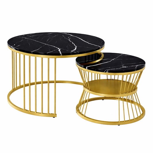 EvoluTable - Lot de 2 Tables Basses Gigognes Rondes Effet Marbre